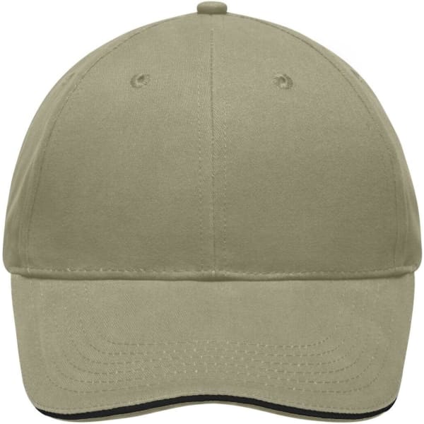 A light brushed sandwich cap in a neutral tan colour, featuring a curved peak and a logo on the front.
