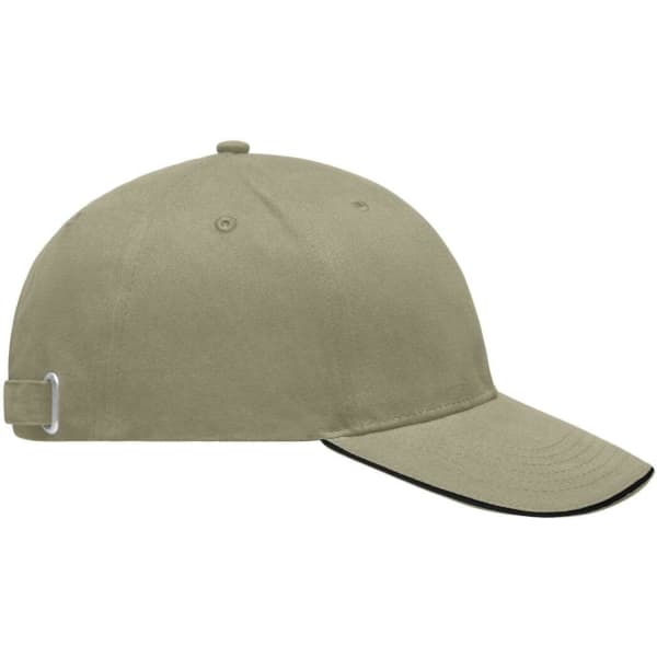A light brushed sandwich cap in khaki, featuring a curved brim and an adjustable strap with a metal buckle.