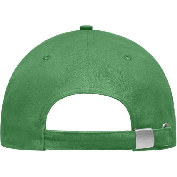 A green cap with an adjustable strap at the back and a logo on the side.