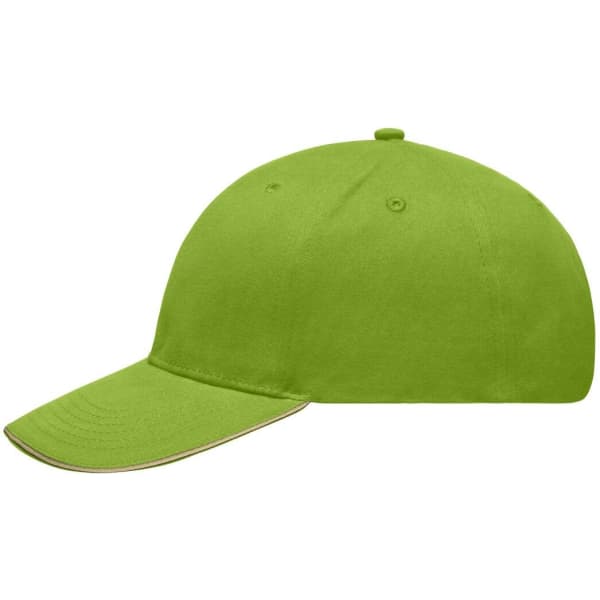 A green cap with a curved brim and a logo on the front, featuring vent holes on top.