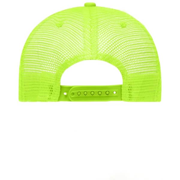 A bright yellow-green retro mesh trucker cap featuring a snapback closure and a mesh design for breathability.