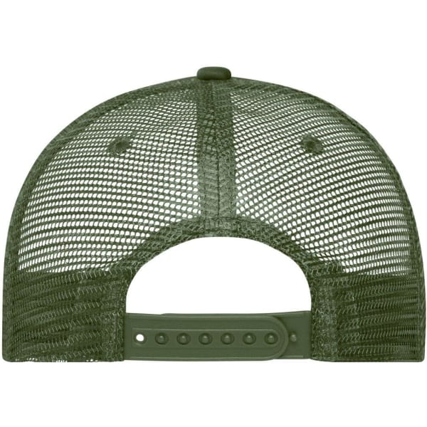 A green 5 Panel Retro Mesh Trucker cap featuring a mesh back and an adjustable strap.