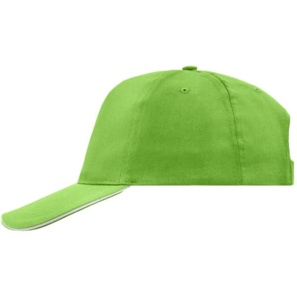 A bright green 5 Panel Promo Sandwich Cap with a curved brim and a logo on the side.