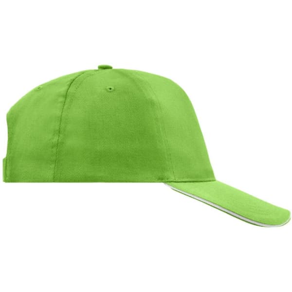 A bright green 5 Panel Promo Sandwich Cap featuring a curved brim and an adjustable strap at the back.
