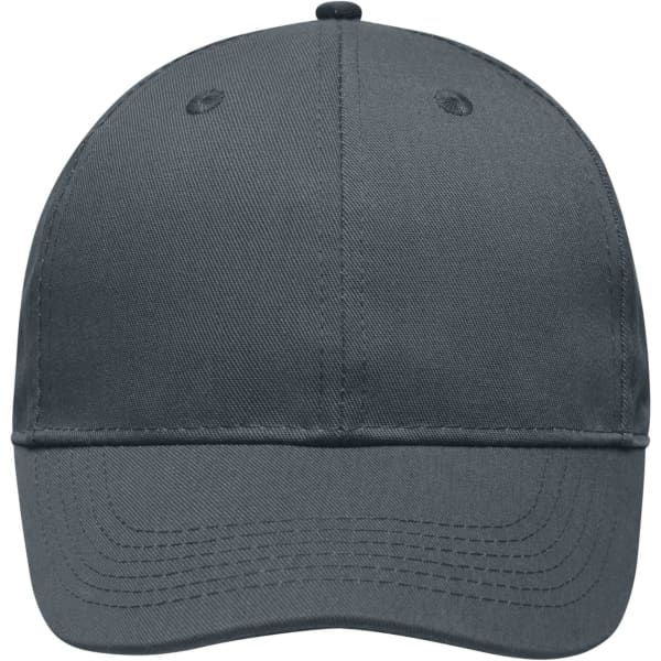 A grey 6 panel workwear cap featuring a structured design and an embroidered logo on the front.