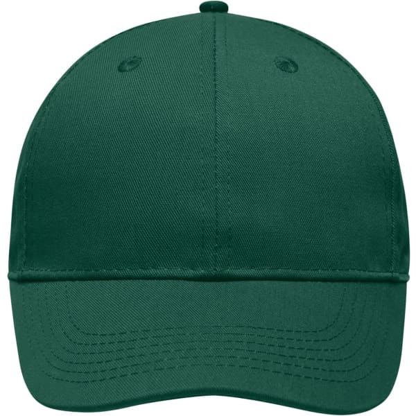 A dark green 6-panel workwear cap with a logo on the front and ventilation eyelets.