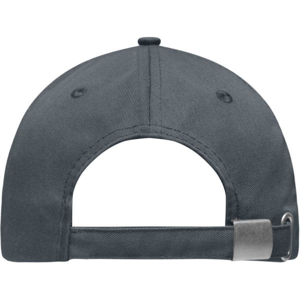 A dark grey 6 panel workwear cap viewed from the back, featuring an adjustable strap and logo.