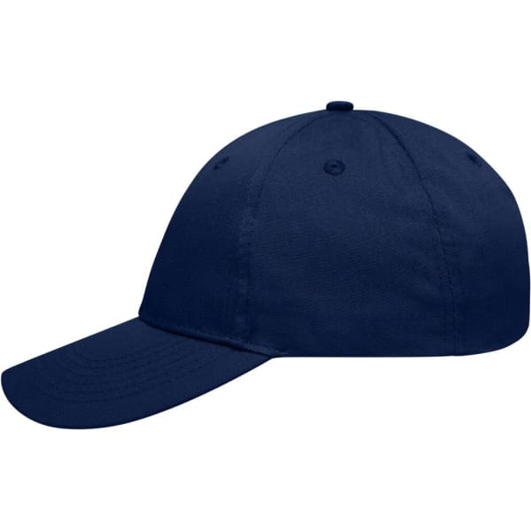 A navy blue 6-panel workwear cap featuring a curved peak and a stitched finish. Includes a logo on the front.