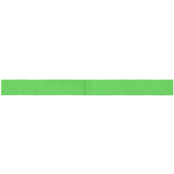 A green ribbon for promotional use, suitable for hats, featuring a simple design and a smooth texture.