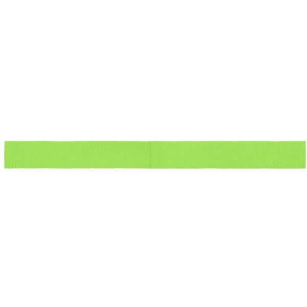 A vibrant green promotional ribbon, suitable for hats, featuring a logo or branding element.