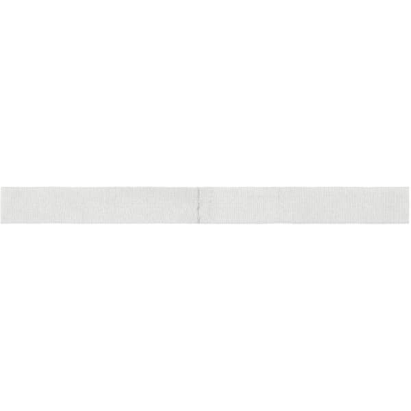 A white ribbon for promotional use, featuring a seamless design and a branding logo.