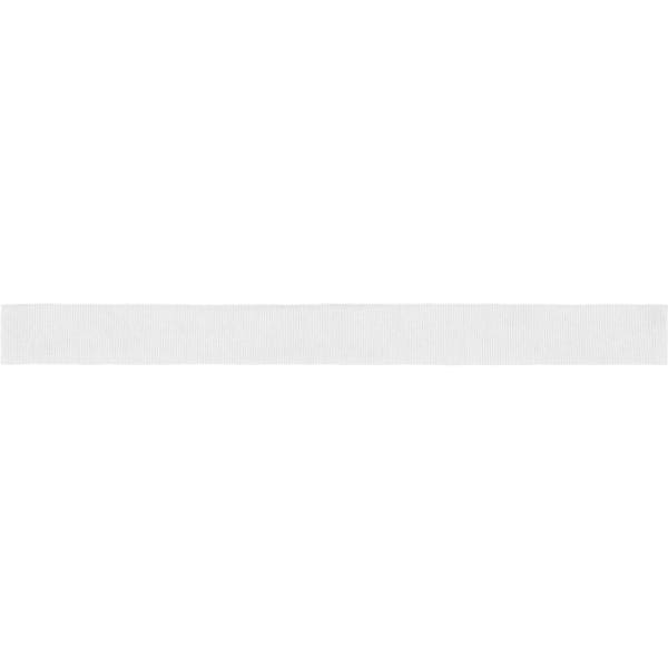 A white promotional ribbon, featuring a smooth texture and no visible branding.