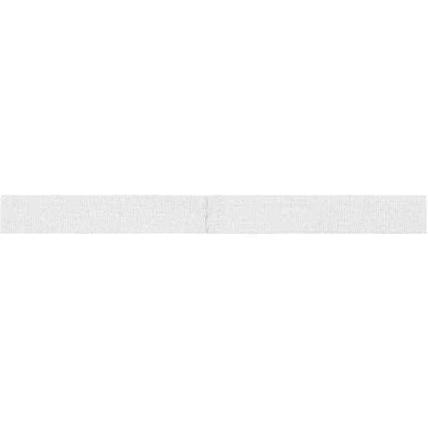 A white ribbon for promotional purposes, featuring a seamless design with an attached logo.