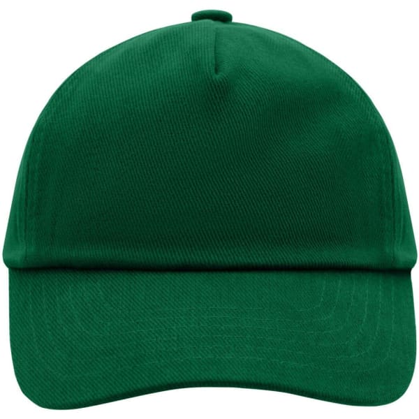 A green 5-panel cap featuring a structured design and a logo on the front.