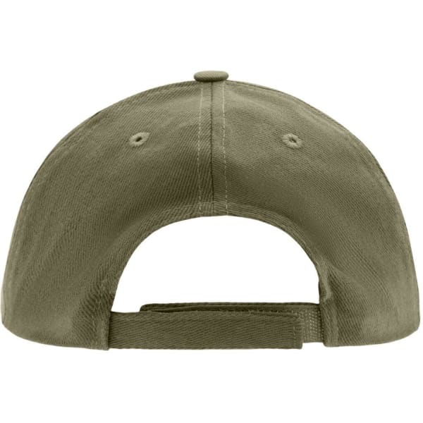 A green kids' 5 panel cap featuring an adjustable strap at the back and two ventilation holes on each side.