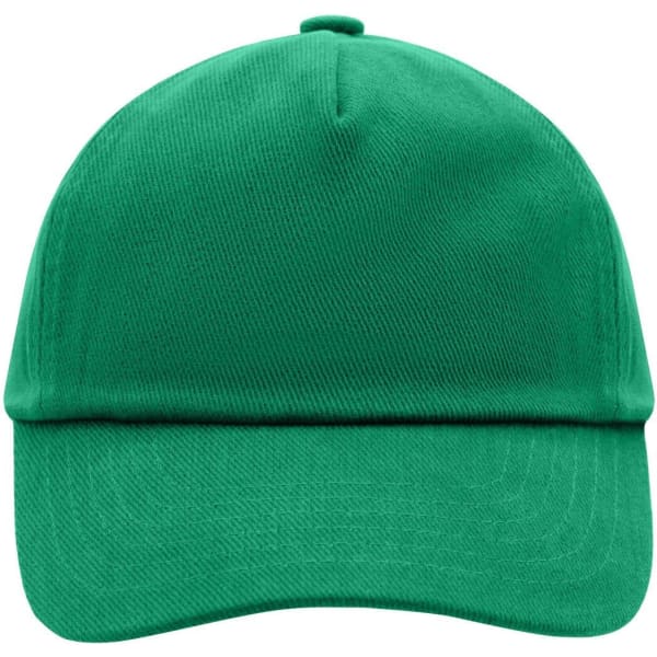 A green five-panel cap with a structured front and a curved peak. It features a logo on the front.
