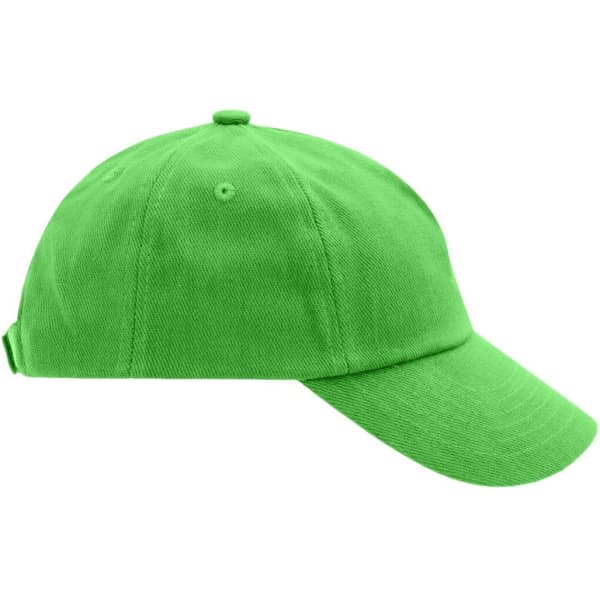 A bright green kids' 5 panel cap featuring a ventilation eyelet and an adjustable strap.