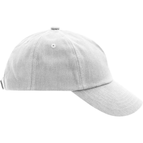 A light grey five-panel cap with a curved brim and an adjustable strap at the back. It features a branding logo.