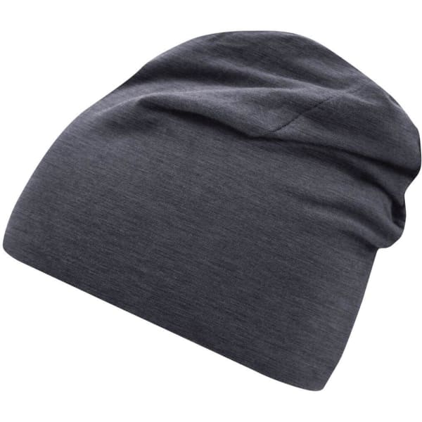 A grey Jersey Beanie with a soft, slouchy design. It features a logo on the side.