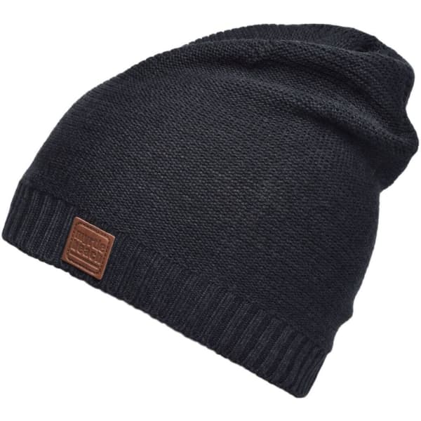 A cotton hat in black with a folded brim and a small logo patch.