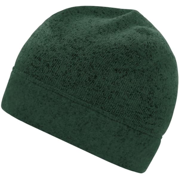 A knitted fleece workwear beanie in dark green, featuring a textured design and a folded cuff.