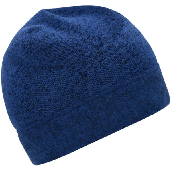 A knitted fleece workwear beanie in blue, featuring a textured pattern and a folded brim.