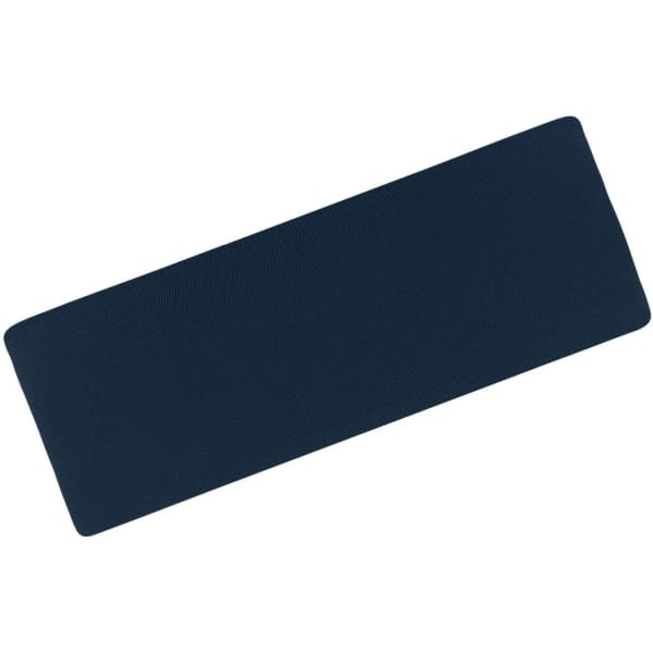 A running headband in navy blue, featuring a smooth texture and a subtle logo.