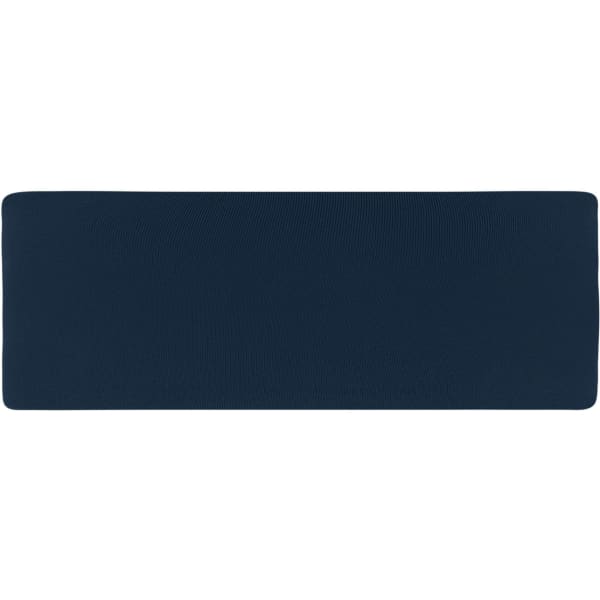 A navy running headband with a smooth texture and a simple design, featuring a logo.