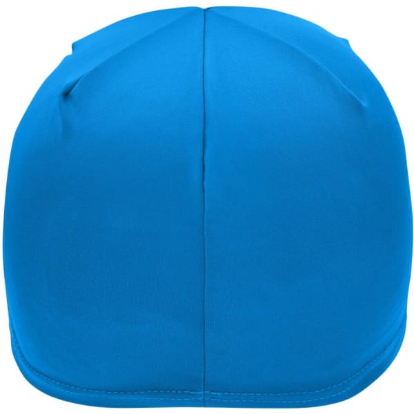 A running beanie in vibrant blue, featuring a smooth design and a small logo on the side.
