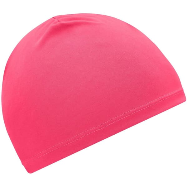 A pink running beanie with a smooth, fitted design and no visible branding.