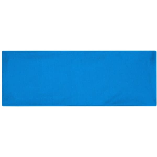 A blue running headband with a smooth texture. The product features a logo.