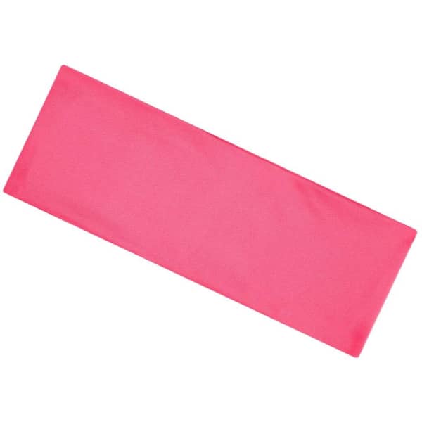 A pink running headband featuring a simple design and a smooth texture, with a small logo at one end.