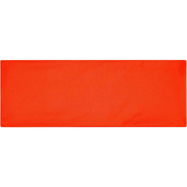 An orange running headband featuring a smooth, stretchy fabric and a simple design.