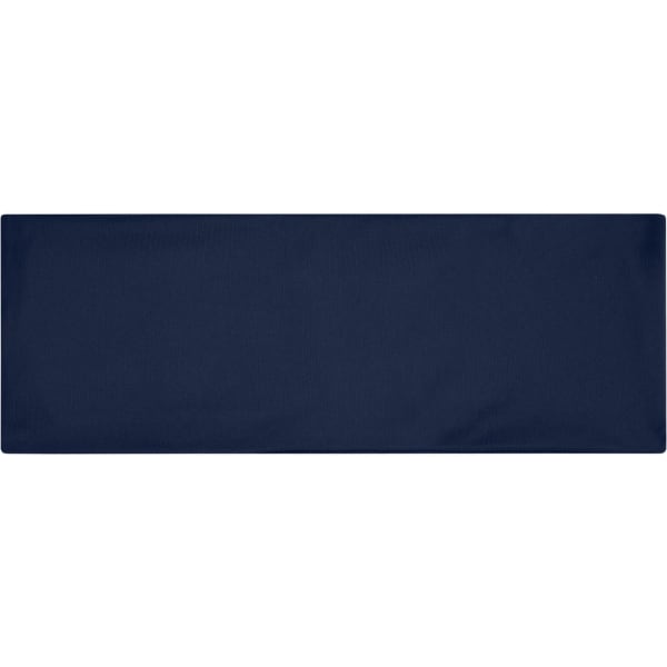 A navy running headband featuring a logo, designed for active wear.