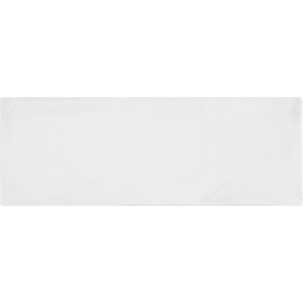 A white running headband with a logo on it, suitable for outdoor activities.