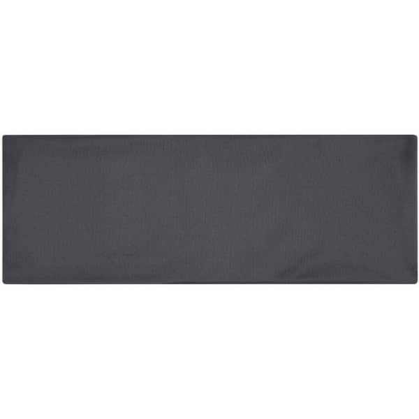 A running headband in dark grey with a smooth fabric texture and a small logo on one side.