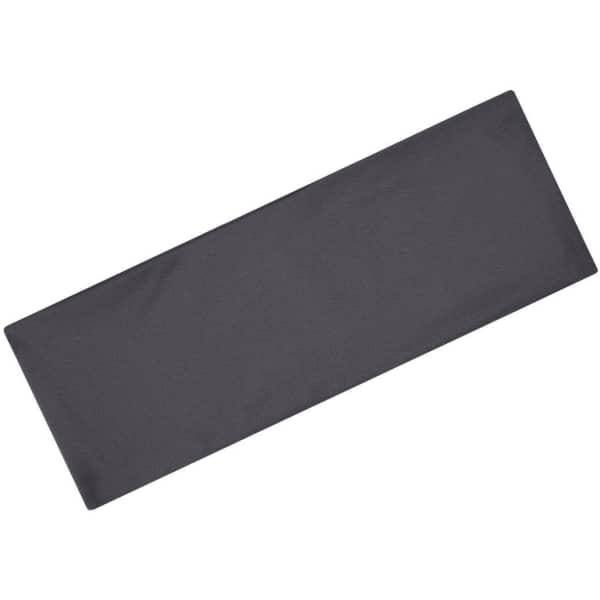 A black running headband with a simple design and a logo.