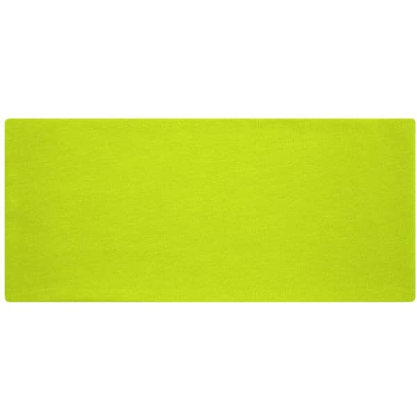 A bright lime green headband made from bio cotton, featuring a simple design and a logo.