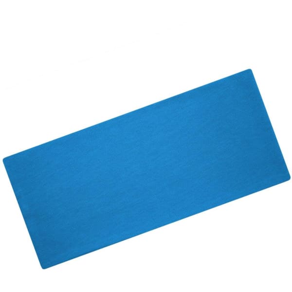 A bright blue headband made from bio cotton with a plain design and a visible logo.