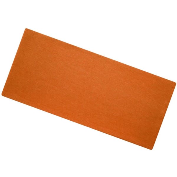An orange yoga mat on a white background. The mat is rectangular and textured, with no logos visible.