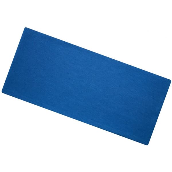 A blue Bio Cotton headband laid flat, featuring a simple design and logo.