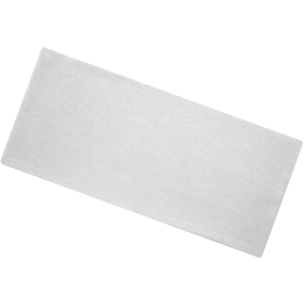 A white, rectangular bio cotton headband laid flat with a subtle branding logo.