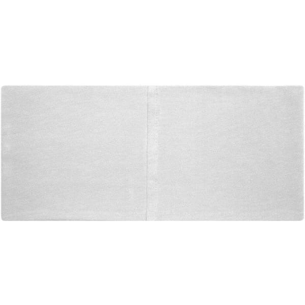 A white bio cotton headband with a simple, minimalist design and a logo.