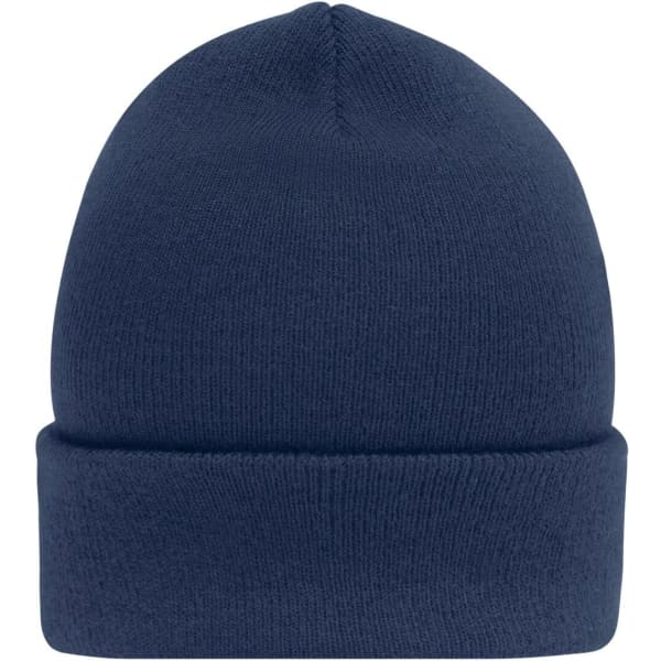 A high brim beanie in navy blue with a folded cuff and no visible logos or text.