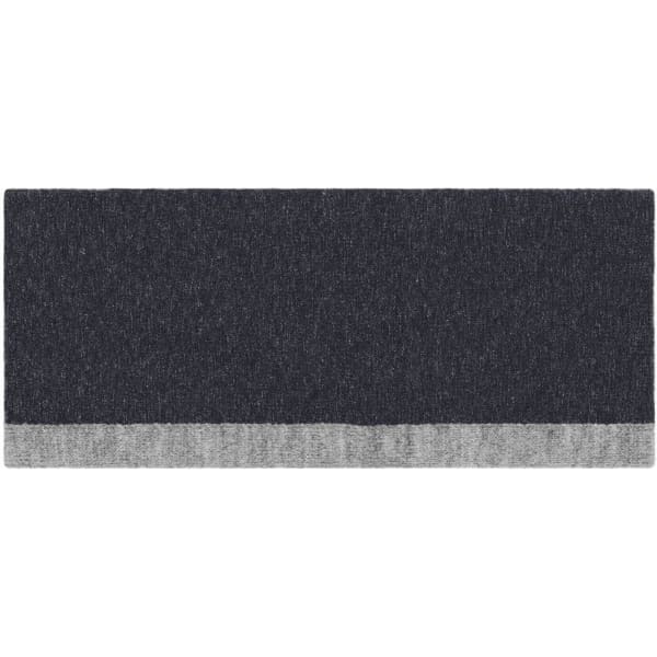 A reversible headband in dark grey with a light grey bottom edge, featuring a logo.