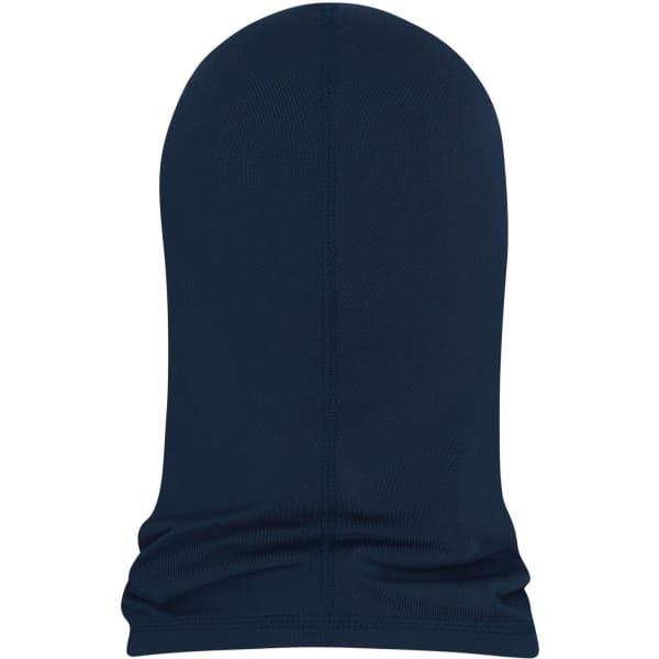 A navy balaclava with a seamless design, featuring a logo in a slightly lighter shade.