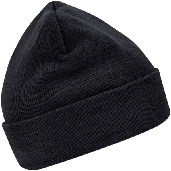 A black knitted beanie featuring Thinsulate™ insulation, designed for warmth and comfort.