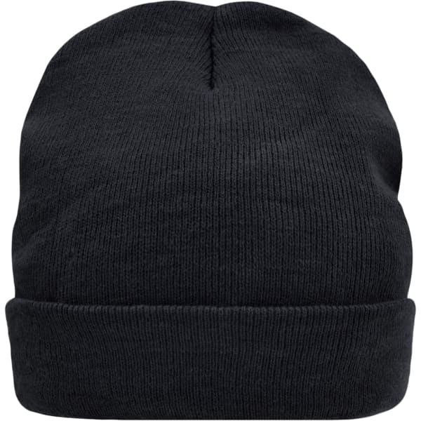 A knitted black beanie featuring Thinsulate™ technology and a branded logo.