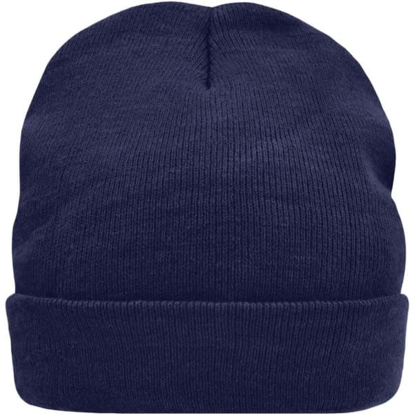 A navy knitted beanie featuring Thinsulate™ insulation and a simple design. The beanie has a folded cuff and no visible logos.