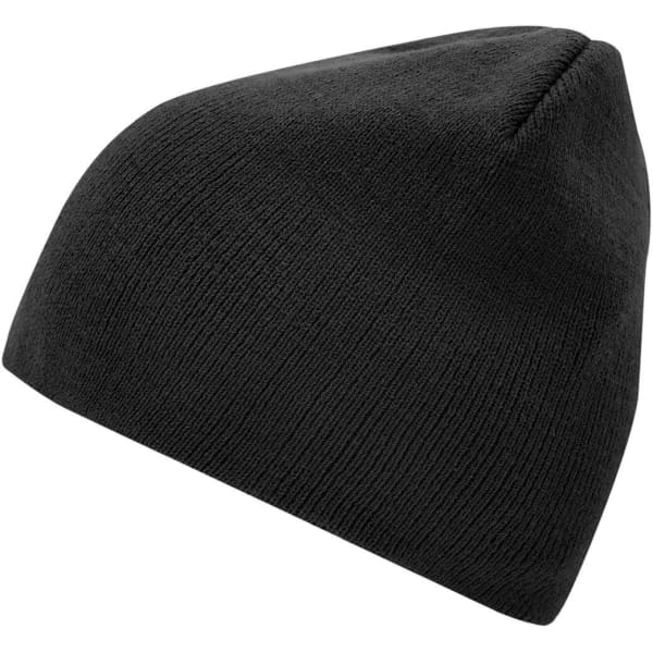 A black beanie with a soft texture, featuring a simple design and no visible logos.
